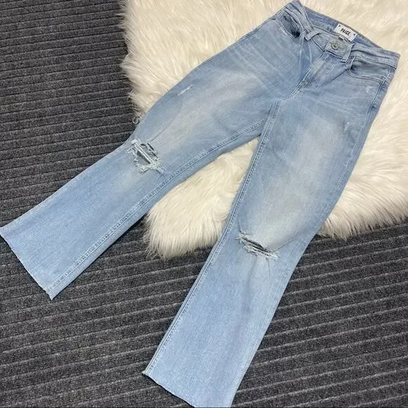 Paige Denim Atley Ankle Flare Jeans High Waist Floretta Destructed Size 24